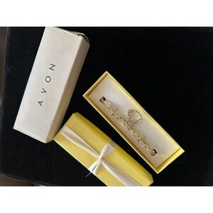 Avon Gold Tone Tennis Bracelet Heart Charm Cubic Zirconia Sparkle